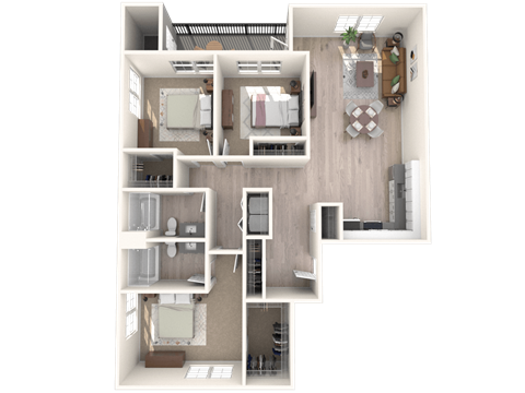 South Ridge Apartments West 3 Bed E Floor Plan